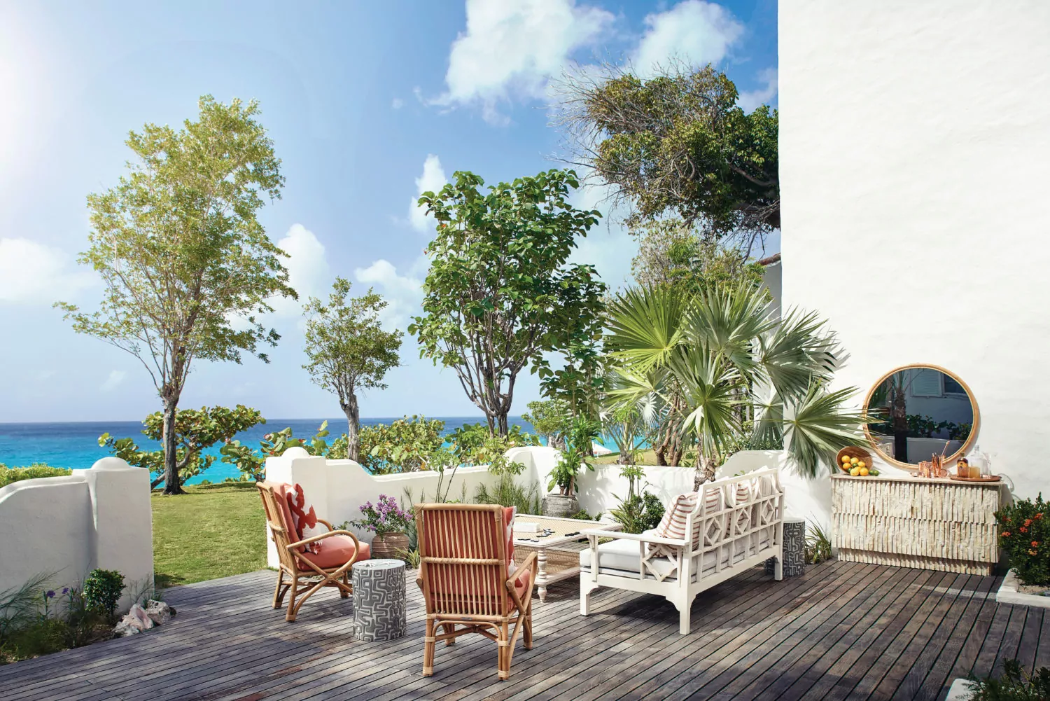 La Samanna Terrace of the Specialty suite looking onto the ocean