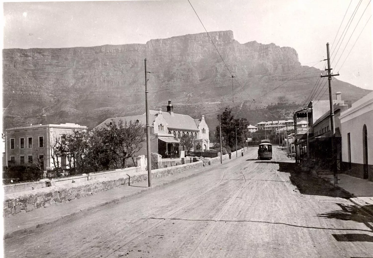 Front View of Orange Street Cape Town Showing South African College on left Mount Nelson in Distance and Table Mountain in Background