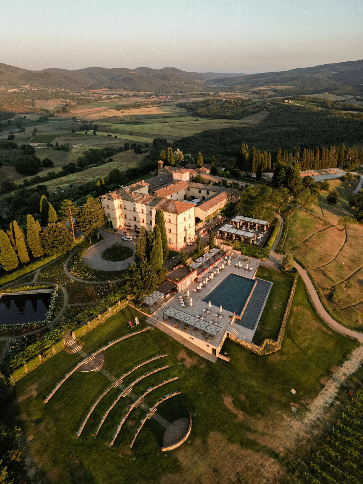 Bird's eye view of Castello di Casole