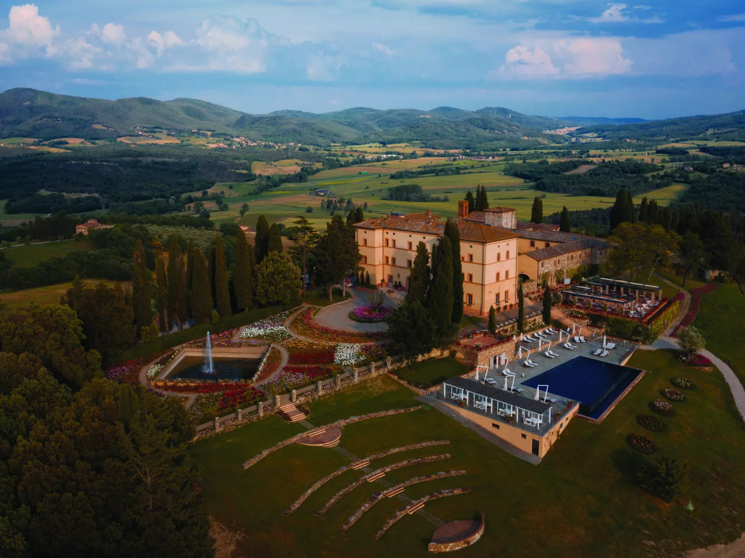 Bird's eye view of Castello di Casole