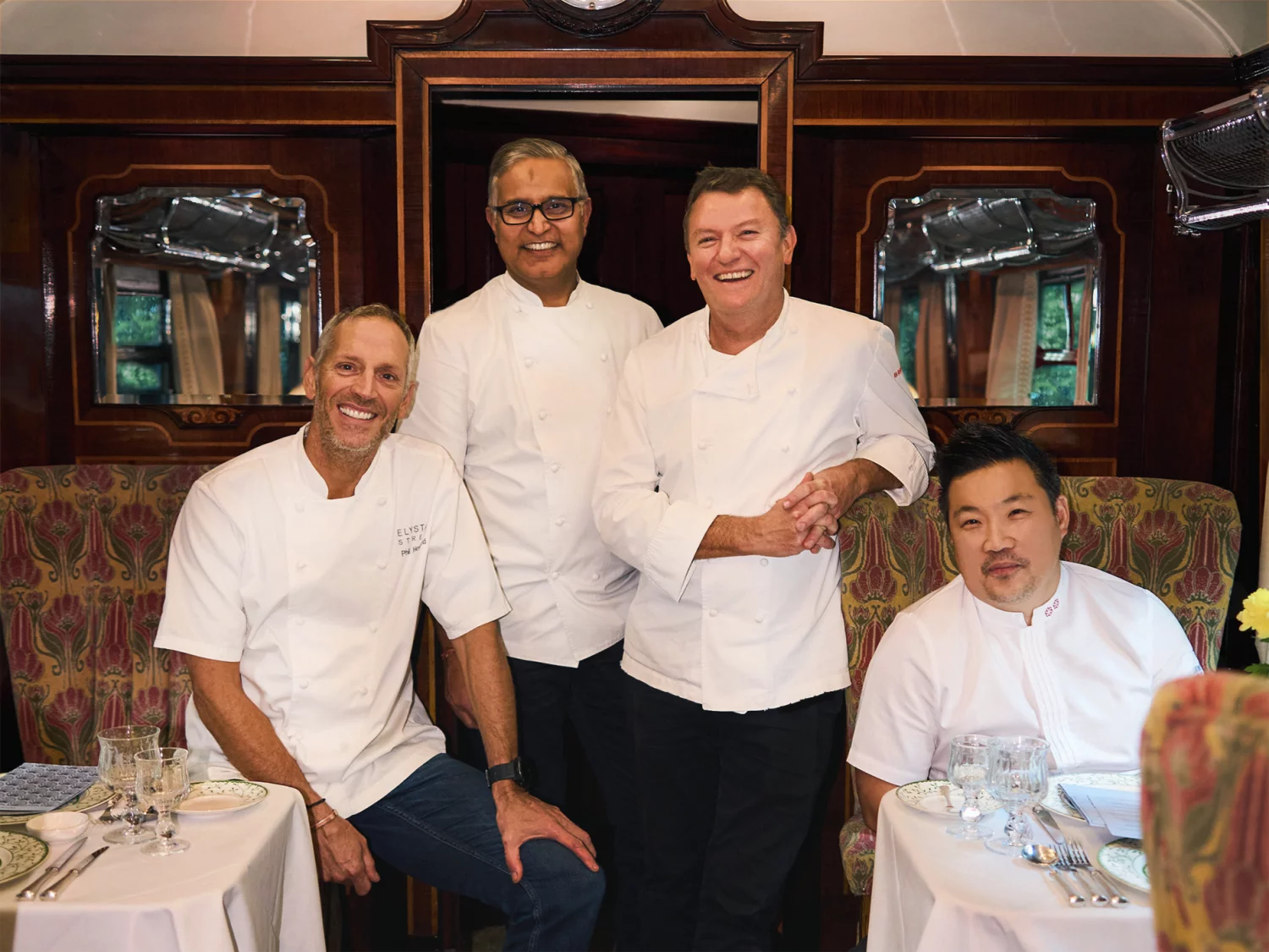 British Pullman Chefs (left to right - Chef Phil Howard, Chef Atul Kochhar, Chef Theo Randall, Chef Andrew Wong)_Photo credit Will Heap-png